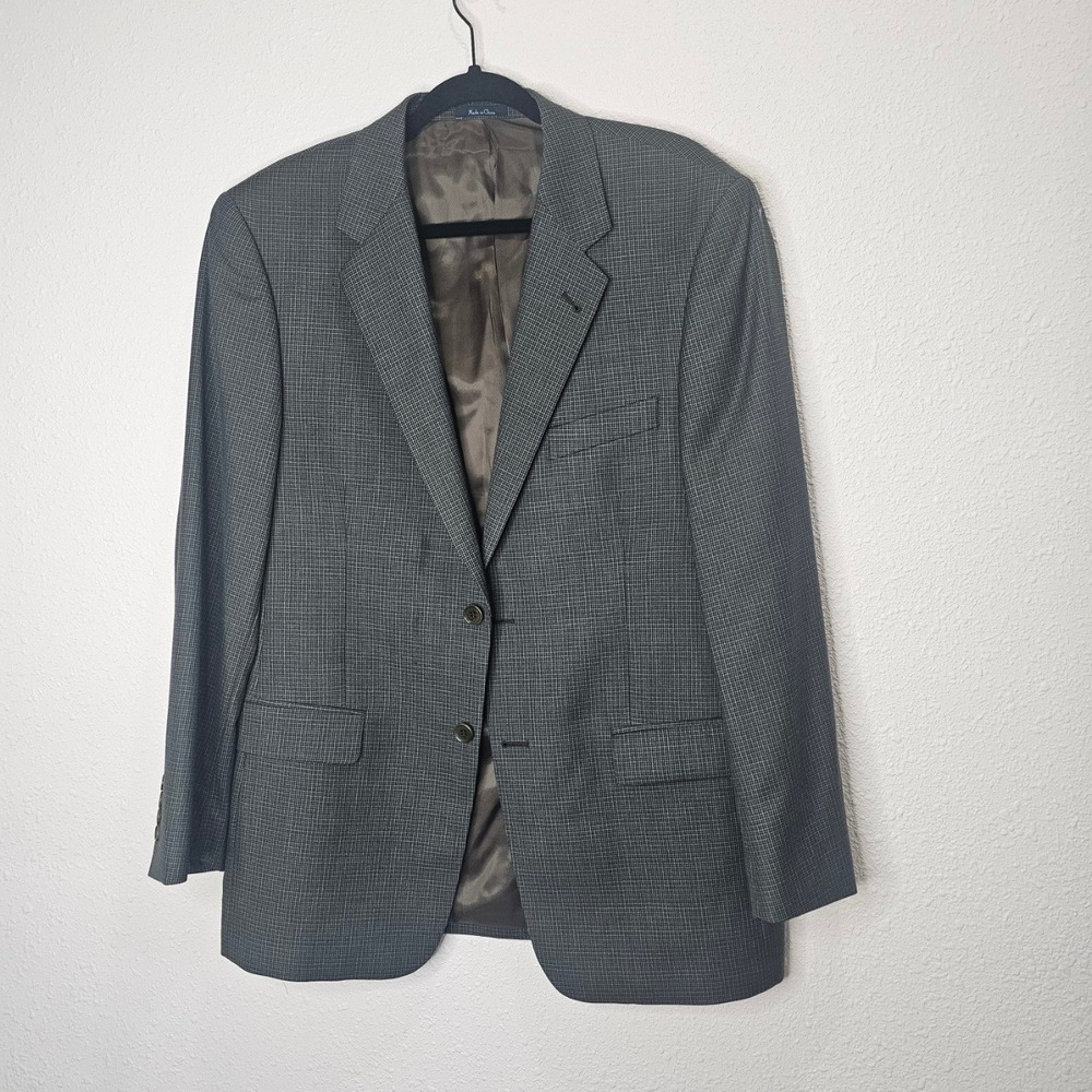 Turnbury Men's 40R Wool‎ Blend Blazer Jacket Charcoal Gray Houndstooth *Read*